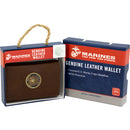 U.S. Marine Licensed Genuine Brown Leather Trifold Wallet with Medallion
