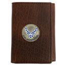 U.S. Air Force Licensed Genuine Brown Leather Trifold Wallet with Medallion