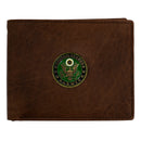 U.S. Army Licensed Genuine Brown Leather Bifold Wallet with Medallion