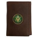 U.S. Army Licensed Genuine Brown Leather Trifold Wallet with Medallion