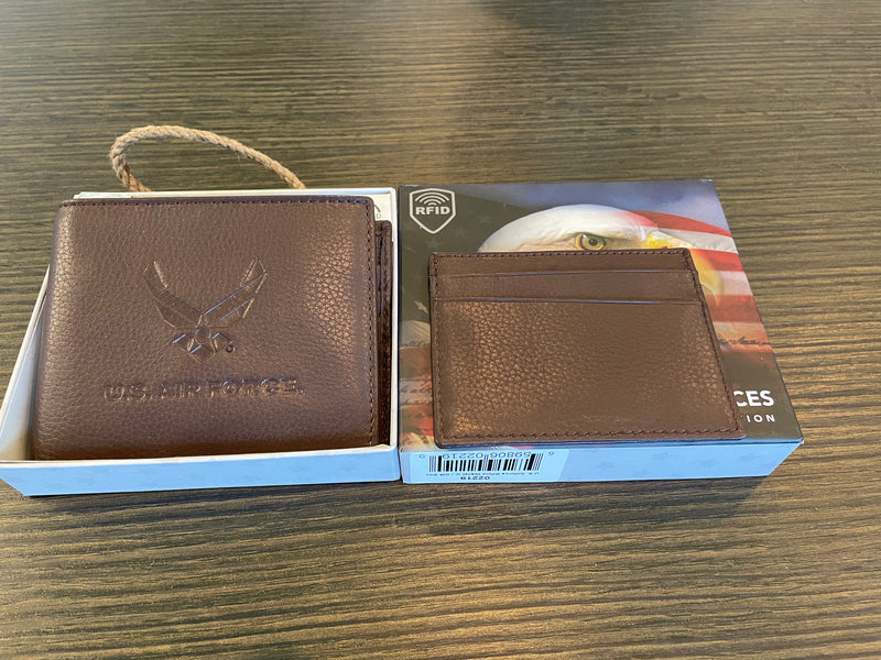 U.S. Air Force Classic Wallet Premium Brown Leather Bifold with Separate ID Card Holder
