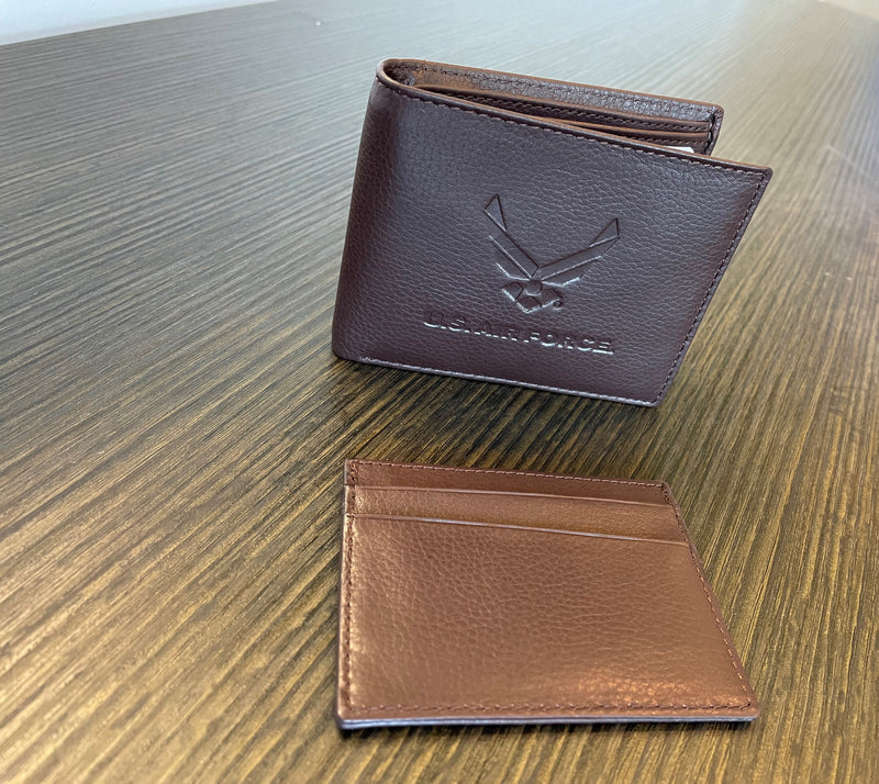 U.S. Air Force Classic Wallet Premium Brown Leather Bifold with Separate ID Card Holder
