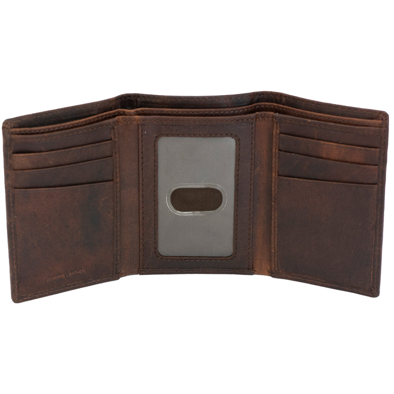 U.S. Air Force Licensed Genuine Brown Leather Trifold Wallet with Medallion