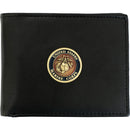 U.S. Marine Licensed Genuine Black Leather Bifold Wallet with Medallion