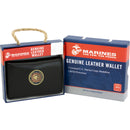 U.S. Marine Licensed Genuine Black Leather Trifold Wallet with Medallion