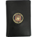 U.S. Marine Licensed Genuine Black Leather Trifold Wallet with Medallion
