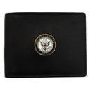 U.S. Navy Licensed Genuine Black Leather Bifold Wallet with Medallion