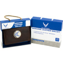 U.S. Air Force Licensed Genuine Brown Leather Trifold Wallet with Medallion
