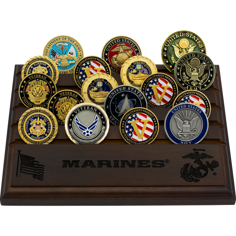 7"x9" U.S. Marine Licensed Wooden Coin Holder - Dark Finish