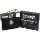 U.S. Navy Licensed Genuine Black Leather Trifold Wallet with Medallion