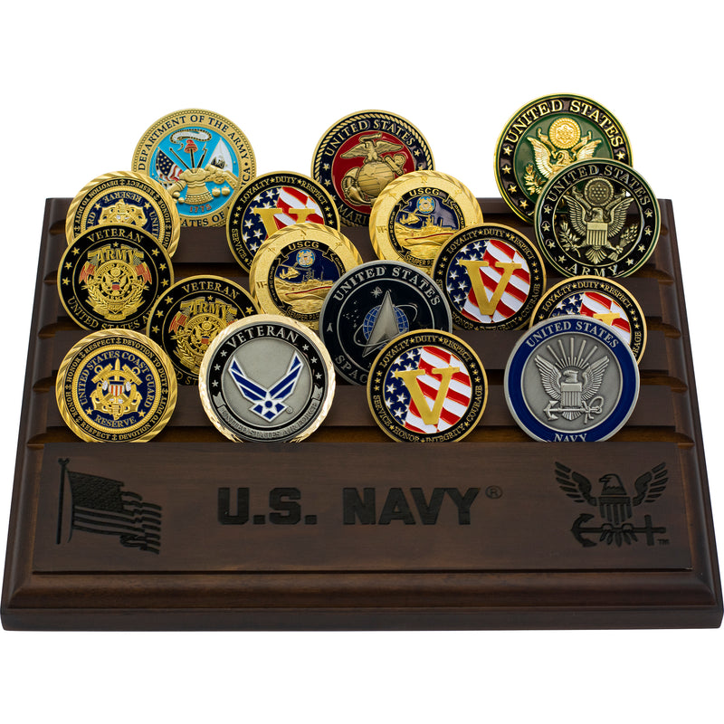 7"x9" U.S. Navy Licensed Wooden Coin Holder - Dark Finish