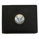 U.S. Air Force Licensed Genuine Black Leather Bifold Wallet with Medallion