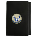 U.S. Air Force Licensed Genuine Black Leather Trifold Wallet with Medallion