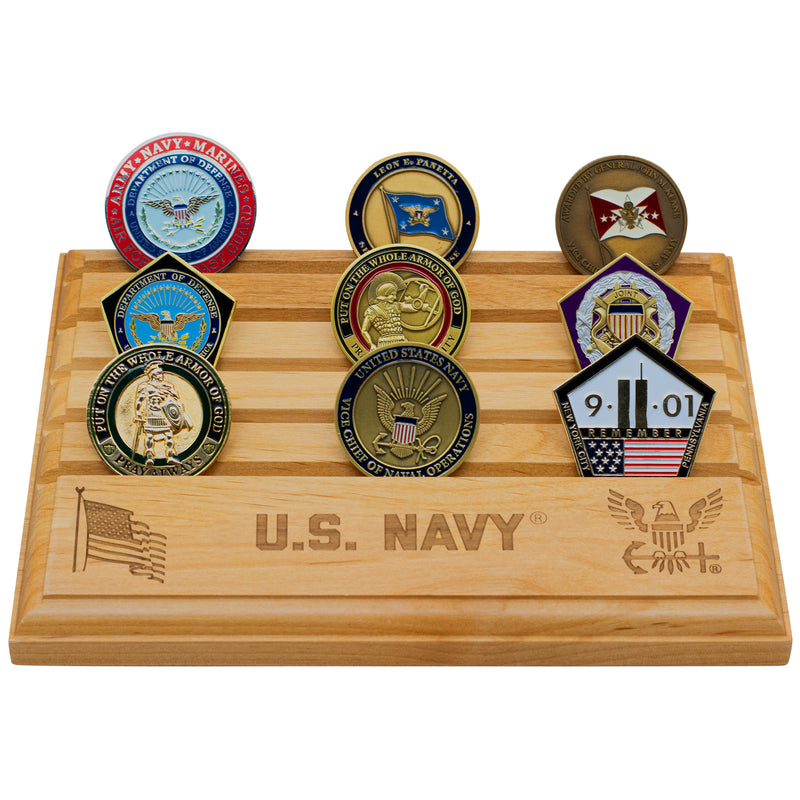 7"x9" U.S. Navy Licensed Wooden Coin Holder - Natural Finish